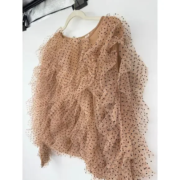 Anthropologie Dolan Womens XL Left Coast Mesh Ruffle Top Nude Polka Dot Romantic - Picture 7 of 16